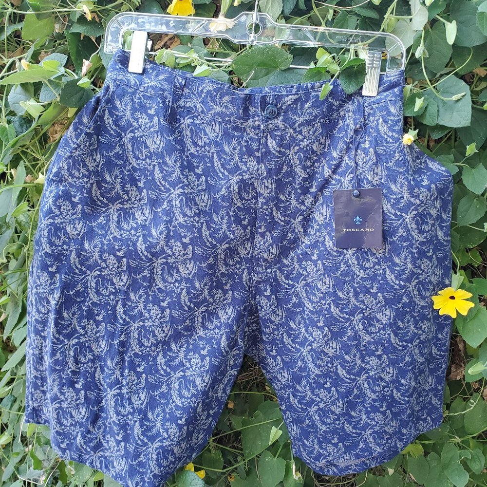 TOSCANO MEN'S BLUE PALM DRESS SHORTS NWT